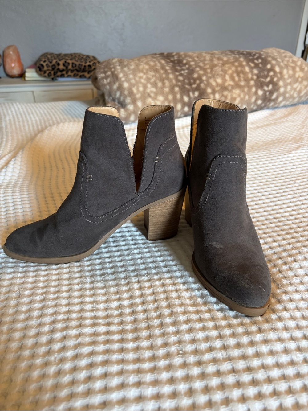 Express Gray Suede V-Cut Ankle Booties